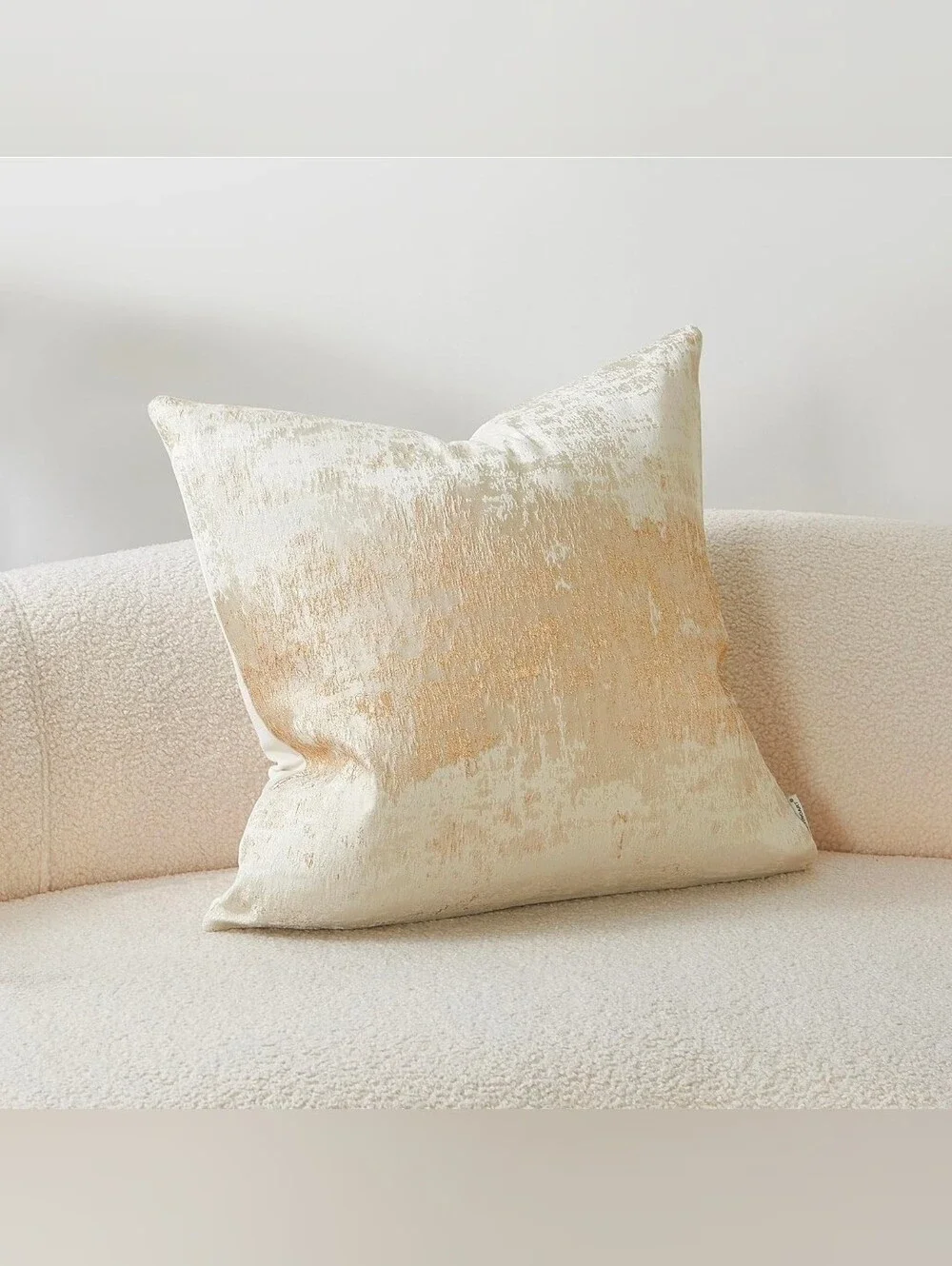Luxurious Designer Champagne Cream Upholstered Metallic Bed Pillow Covers (3)